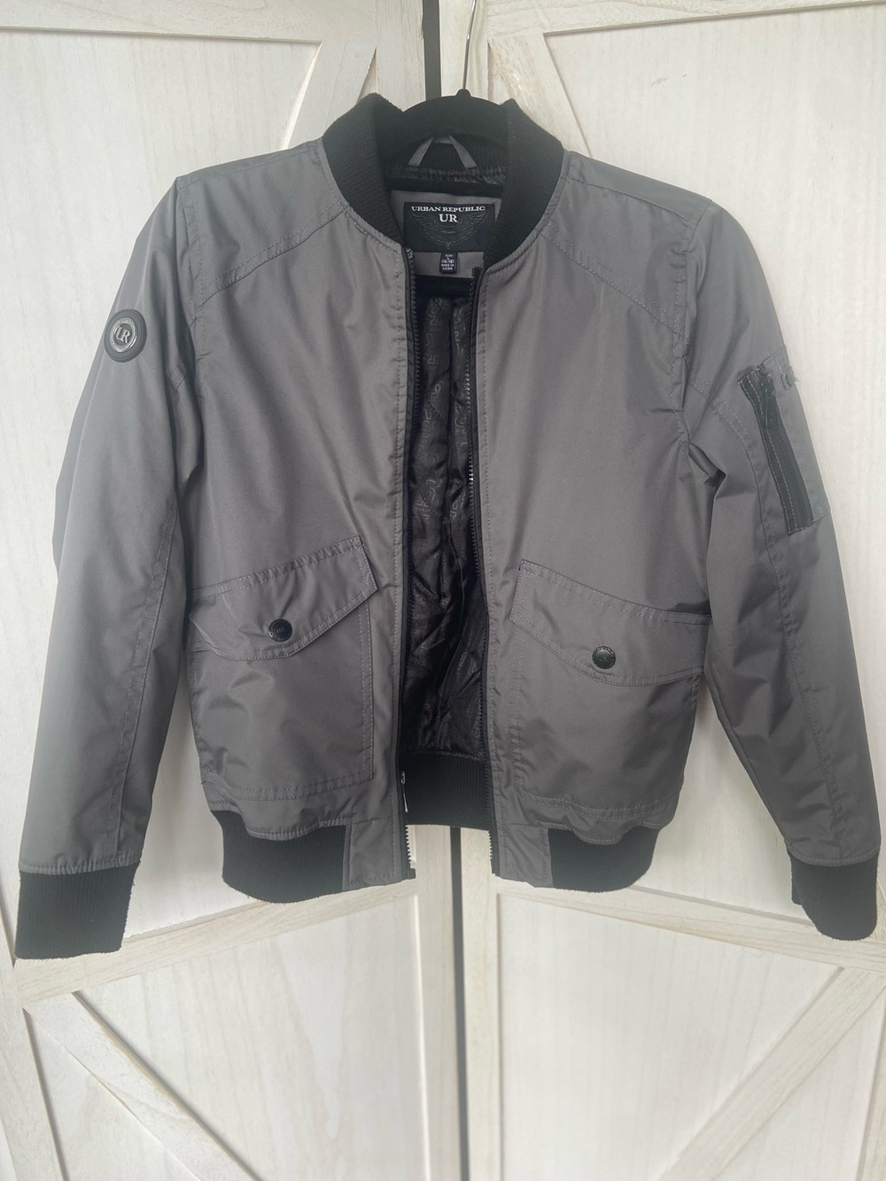 Urban Republic Big Boys Gray Bomber Jacket Size L 14-16 Zip Front